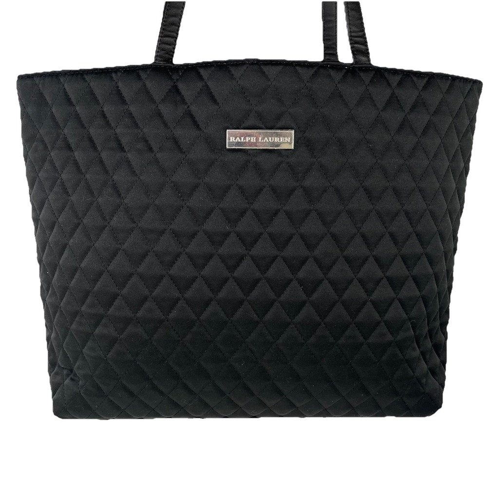 Ralph Lauren Quilted Black Shoulder Tote Bag Purse Pink Lining Fragrance Perfume